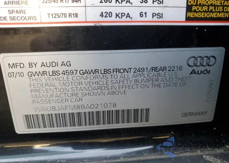 2011 Audi A3 Premium из США, поврежденный, VIN WAUBJAFM8BA021078